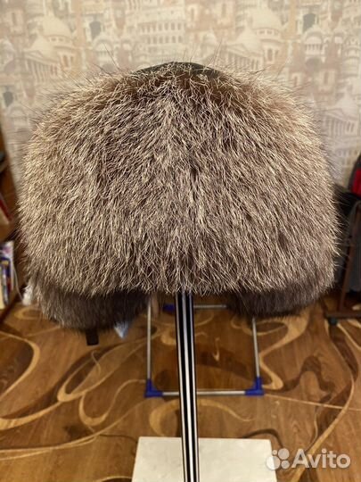 Шапка мужская нат. кожа + мех чернобурки