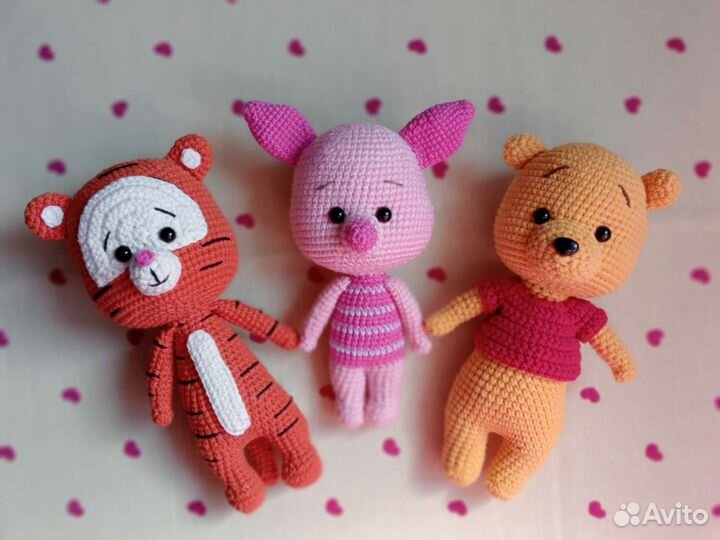 Вязаные игрушки Винни Пух, Губка Боб, Чип и Дейл