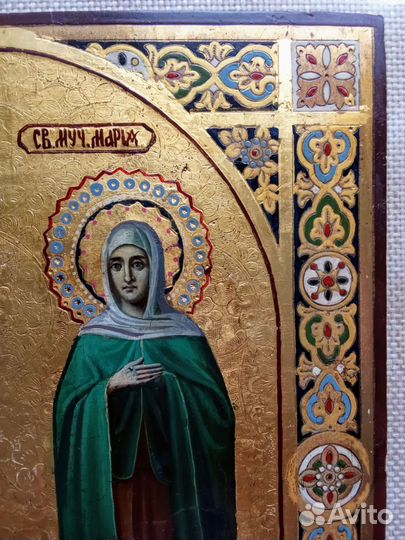 Икона старинная Антоний и Мария. Золото. Кипарис