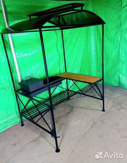 Мангал с печью под казан и крышей