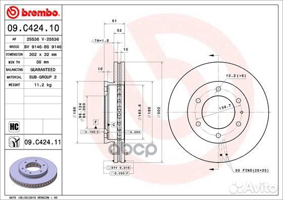 Диск торм.пер.ford ranger 11-15 302x32;1742318