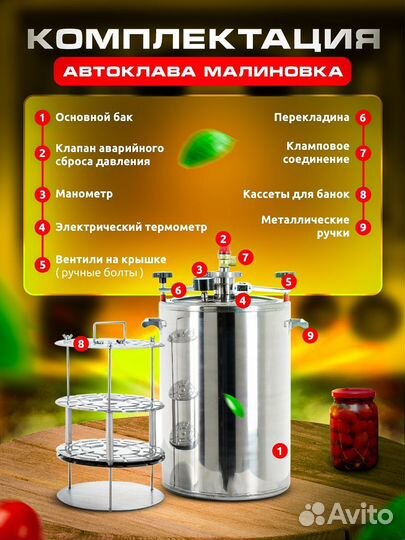 Автоклав на пару и на воде Малиновка 35 литров