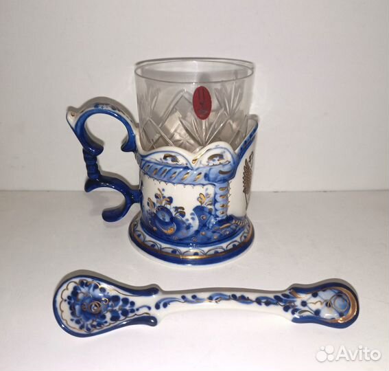 Подстаканник со стаканом и ложкой 