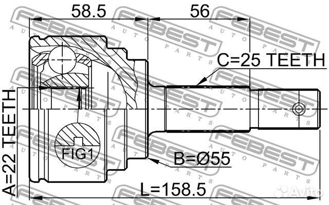 Шрус наружный 22x55x25
