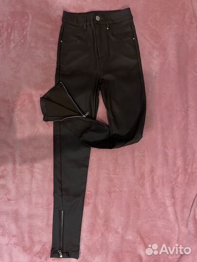 Джинсы кожаные брюки с высокой талией