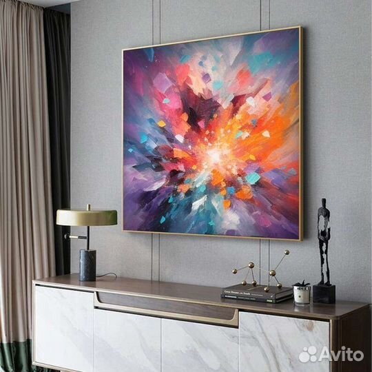 Яркая абстрактная картина маслом Взрыв красок