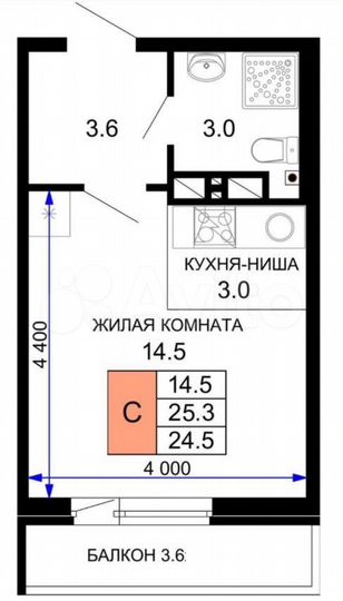 Квартира-студия, 25,3 м², 7/16 эт.