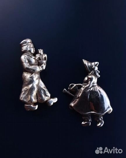 Парные броши Голландская пара серебро Sterling США