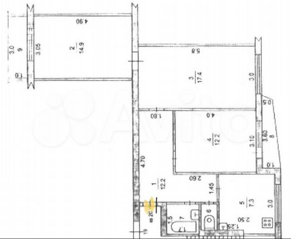 3-к. квартира, 67 м², 5/5 эт.