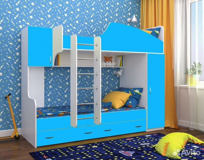 Двухъярусная кровать Юниор-2 со шкафом.Любые цвета