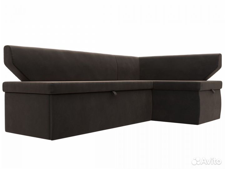 Диван кухонный угловой Омура правый угол, велюр, коричневый