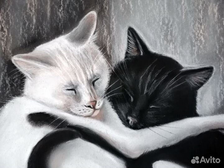 Картина с кошками. Влюблённые котики