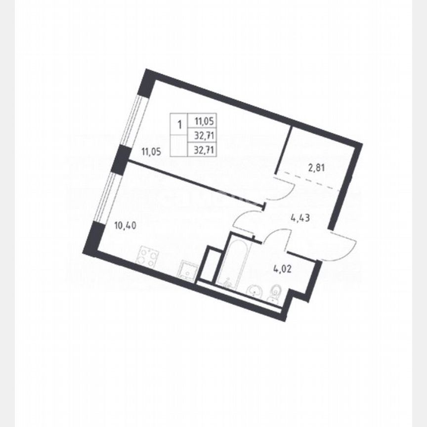 1-к. квартира, 32,7 м², 8/10 эт.