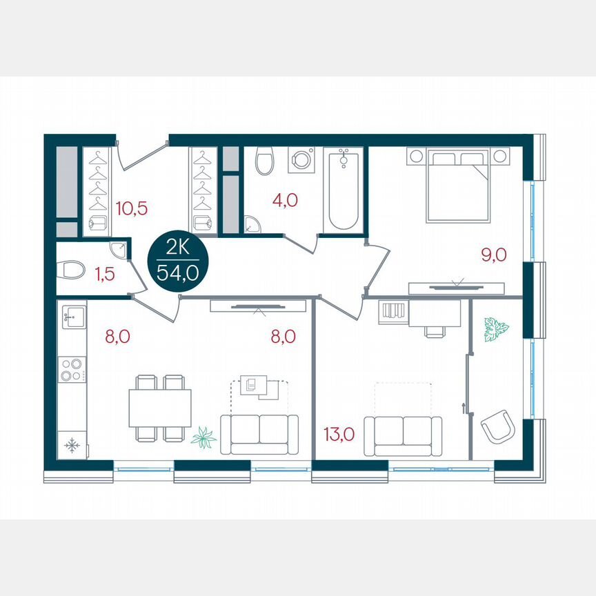 2-к. квартира, 54 м², 29/32 эт.