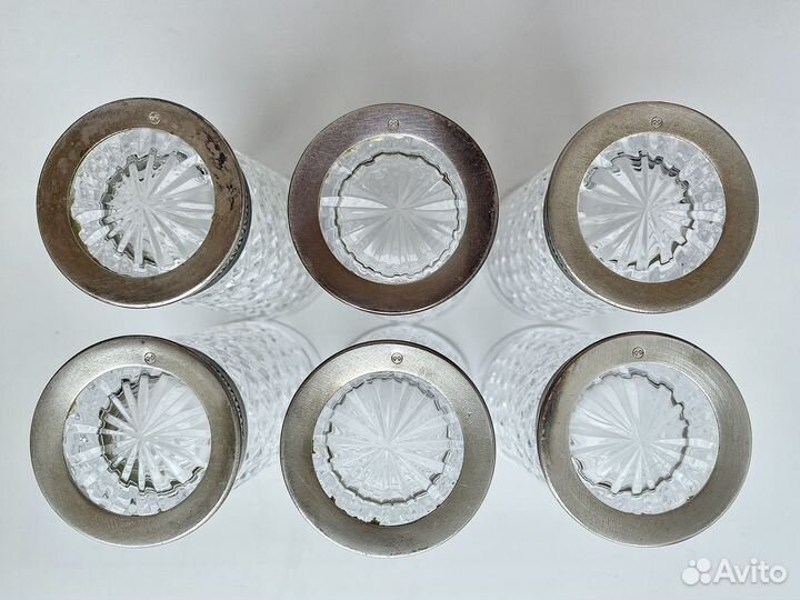 Хрустальные стаканы с мельхиором 6 шт. СССР 70е