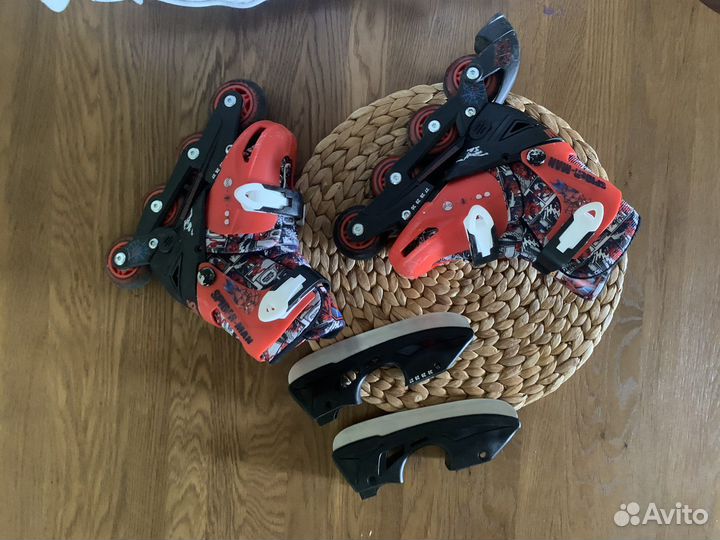 Ролики и коньки, 2в1, детские раздвижные, 27-30