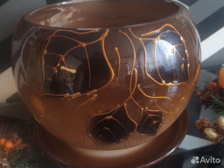 Горшок кашпо керамический для цветов с поддоном