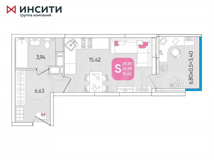 Квартира-студия, 29,4 м², 24/24 эт.