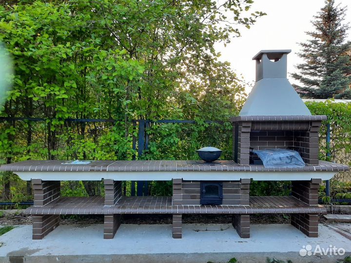 Модульная печь барбекю из кирпича с казаном