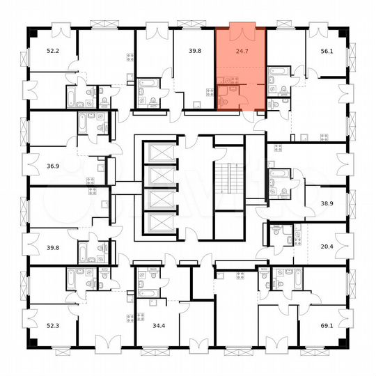 Квартира-студия, 24,7 м², 2/26 эт.