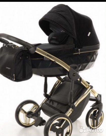 Коляска junama diamond 3 в 1 черная с золотом