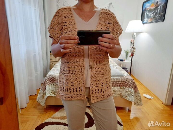 Кардиган вязаный крючком, жилет бохо женский