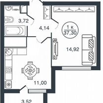 1-к. квартира, 37,3 м², 12/15 эт.