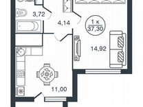 1-к. квартира, 37,3 м², 12/15 эт.