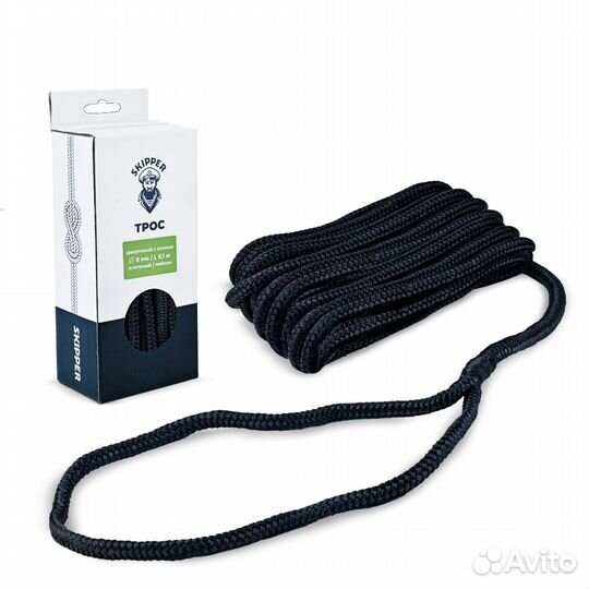 Трос швартовый с огоном плетеный, 16мм, 6.1м, черн