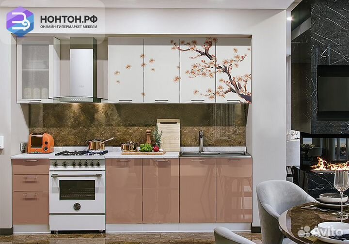 Кухня Сакура 2.0 м белый глянец / капучино глянец