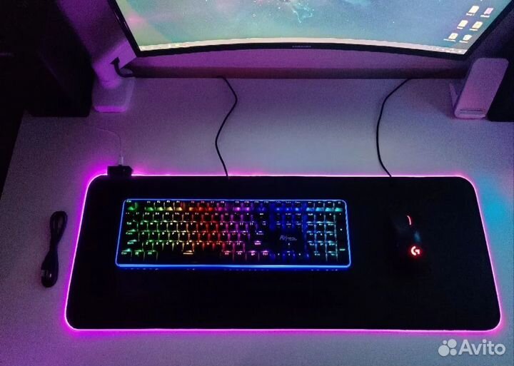 Коврик для мыши 80х30 с подсветкой rgb светящийся