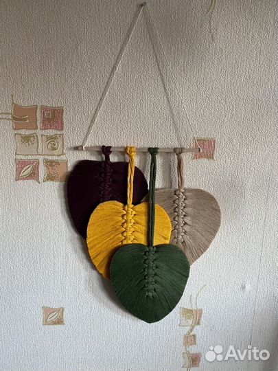 Настенное панно макраме листья