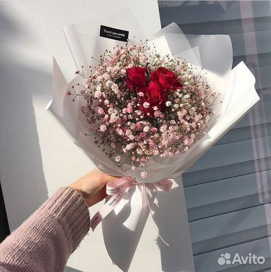 Букет гипсофила, в коробке хлопок