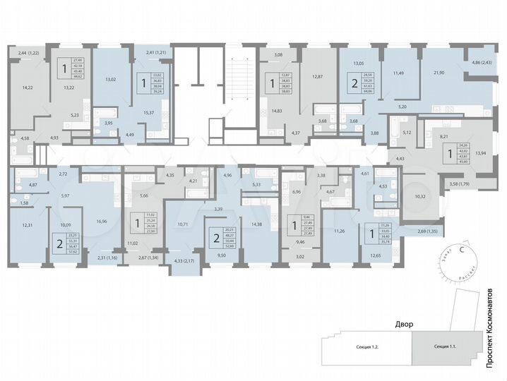 2-к. квартира, 50,4 м², 6/26 эт.