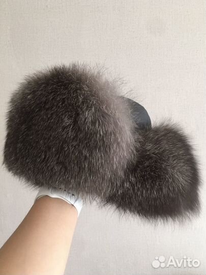 Шапка, натуральный мех и кожа