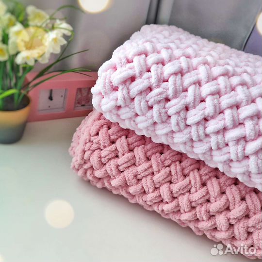 Детский вязаный плюшевый плед на заказ