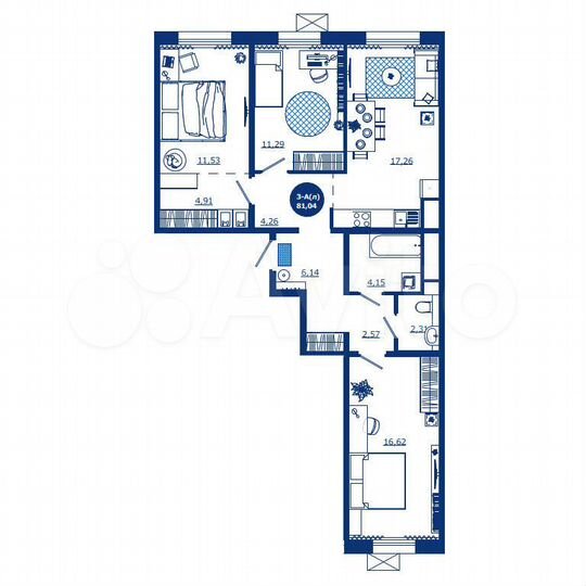 3-к. квартира, 81 м², 3/17 эт.