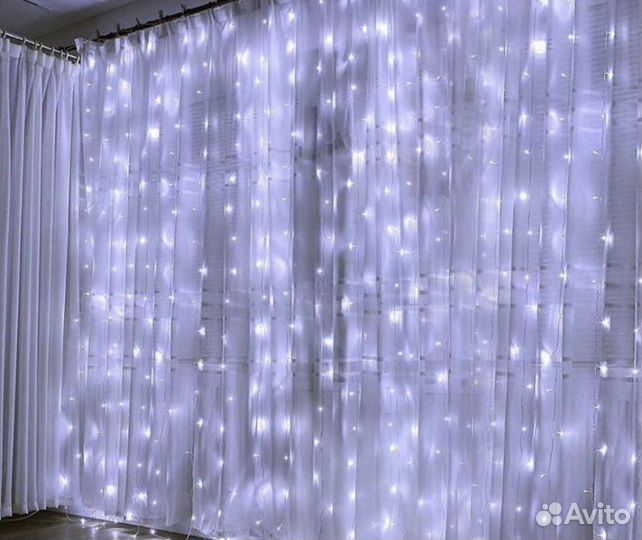 Гирлянда - штора на окно, роса, электрогирлянда