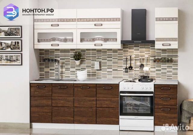 Кухня Техно-4 2.0 м белый глянец / дерево