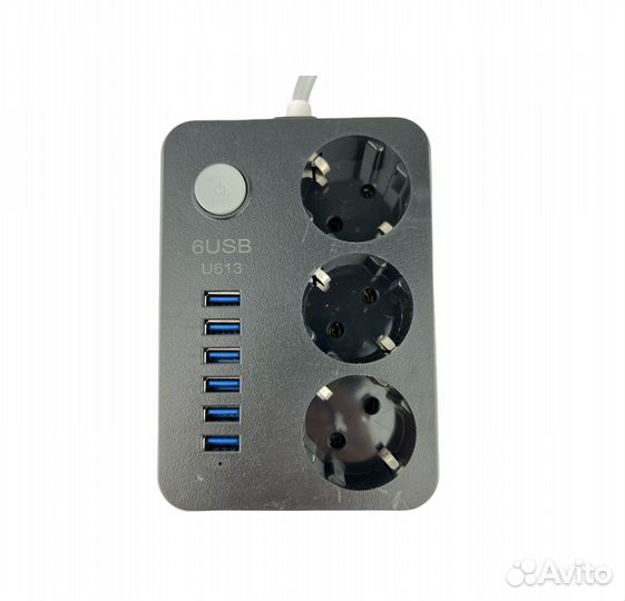 Удлинитель на 6 USB и 3 Розетки CX-U613-B Белый RU