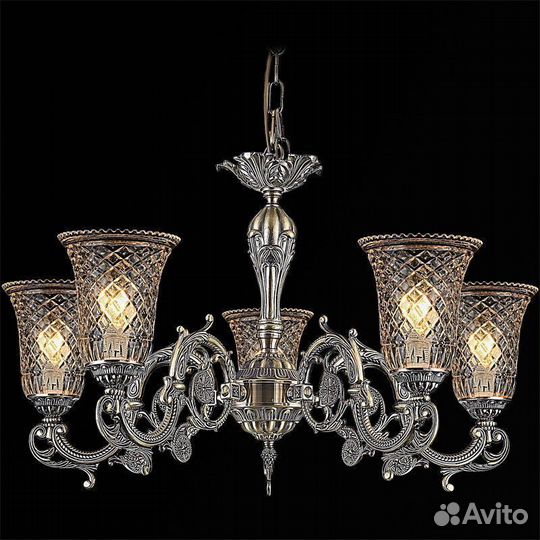 Люстра Хрусталь на цепи Античная Бронза Золото