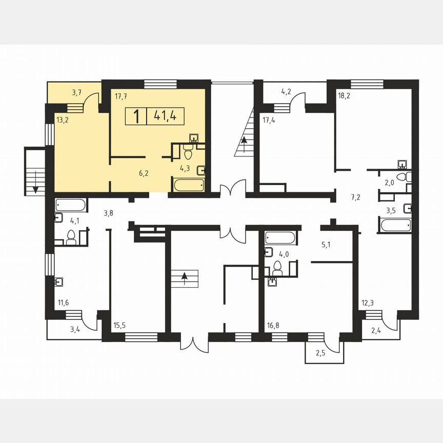 2-к. квартира, 41,4 м², 1/3 эт.