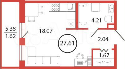 Квартира-студия, 27,6 м², 8/12 эт.