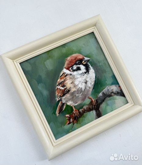Картина маслом Воробей Картина в рамке