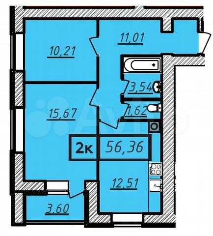 2-к. квартира, 56,4 м², 1/10 эт.