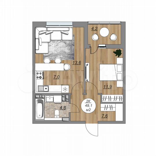 2-к. квартира, 49,1 м², 7/22 эт.
