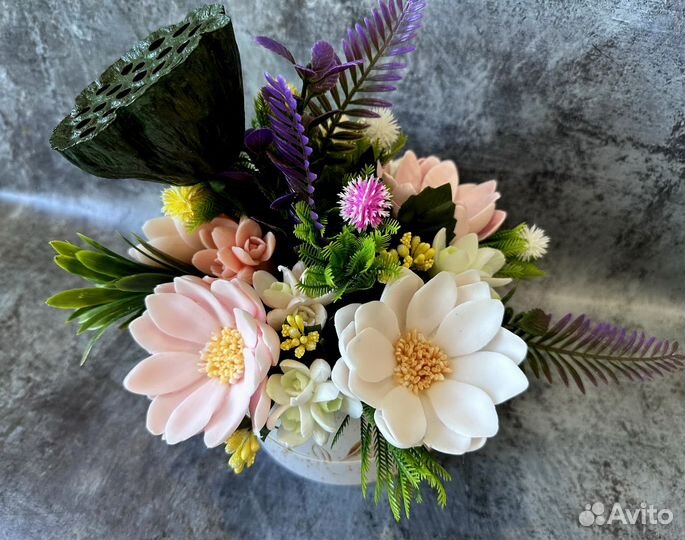 Букет из мыла, в шляпной коробке 