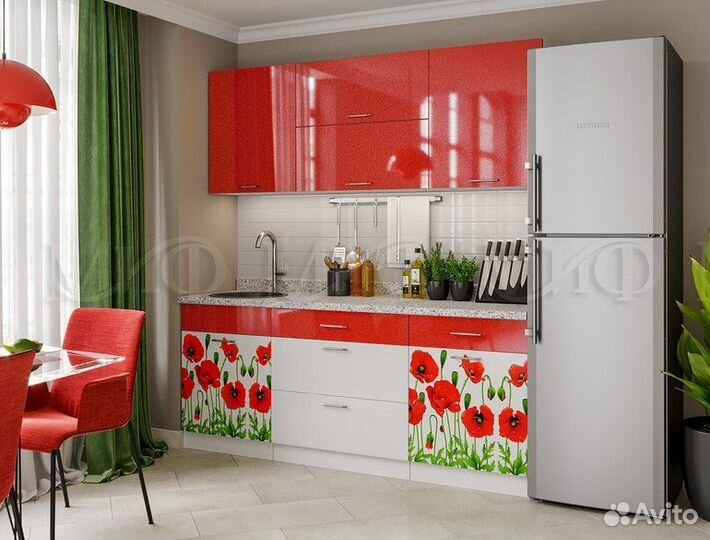 Кухня фотопечать Маки 1,8м