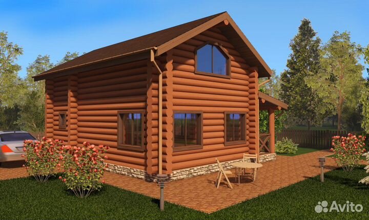 Сруб дома из оцилиндрованного бревна