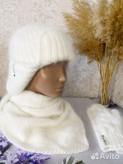 Шапка ушанка женская вязаная